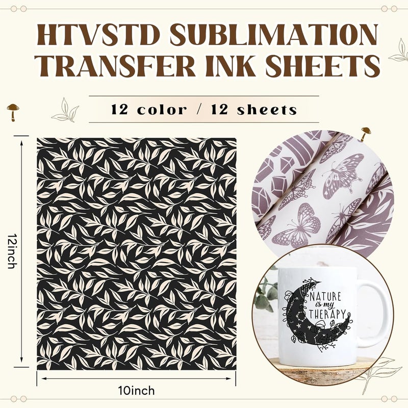 HTVSTD Black and White Sublimation Transfer Ink Paper-12pcs 12"x10" Boho Style Patterned Sublimation Transfer Paper for Mugs DIY Sublimation Paper - Image 3